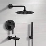 Remer TSH48 Matte Black Tub and Shower Faucet Set with Handheld, Rain Shower Head